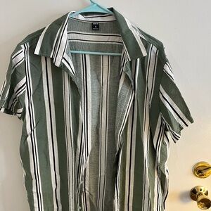 SHEIN Olive and White Striped Men's Shirt